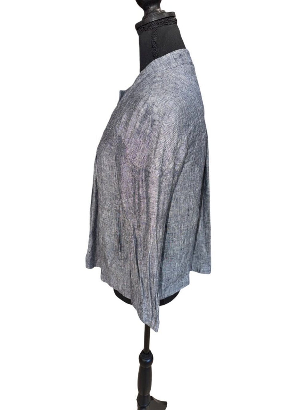 Pink Twill 100% Linen Women M Cardigan Jacket Top Sustainable Button Front Gray - Picture 6 of 11